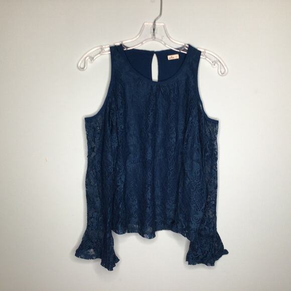 Hollister Lace Cold Shoulder Blue Top Size S - Picture 1 of 8